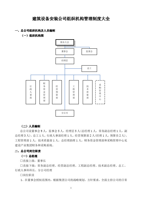 建筑设备安装公司组织机构管理制度大全