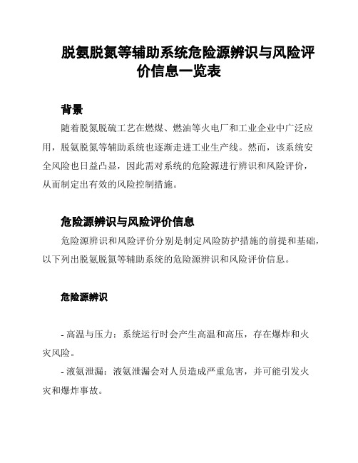 脱氨脱氮等辅助系统危险源辨识与风险评价信息一览表