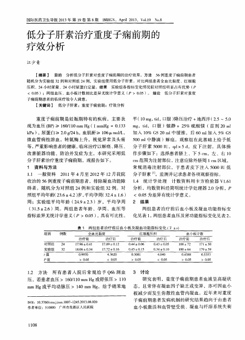 低分子肝素治疗重度子痫前期的疗效分析