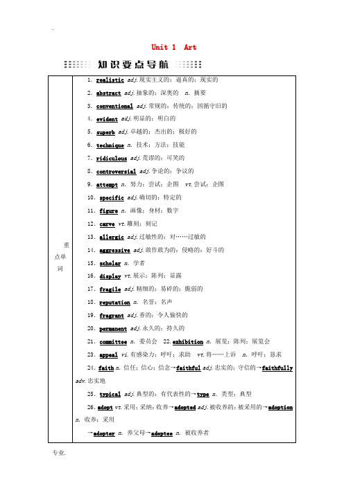 (全国通用版)高考英语大一轮复习 Unit 1 Art讲义 新人教版选修6-新人教版高三选修6英语教