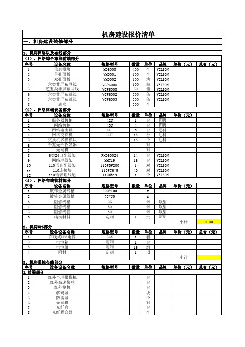 机房建设报价清单1222