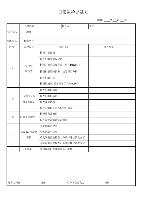 中央空调日常巡检维保服务表