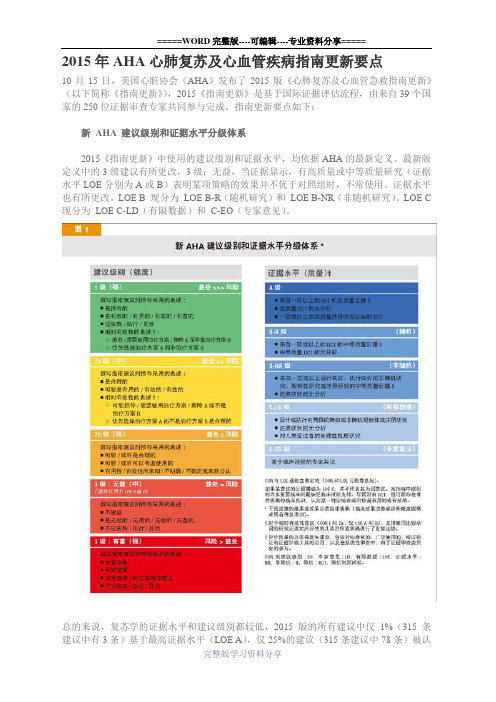 2015年AHA心肺复苏及心血管疾病指南更新要点