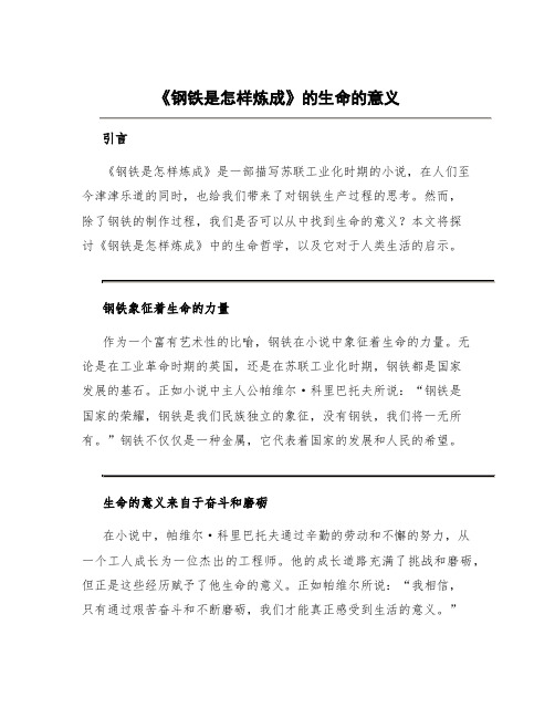 《钢铁是怎样炼成》的生命的意义