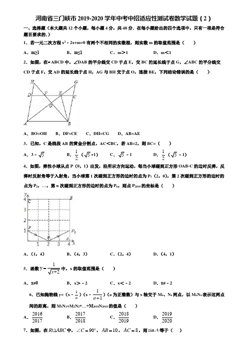 河南省三门峡市2019-2020学年中考中招适应性测试卷数学试题(2)含解析