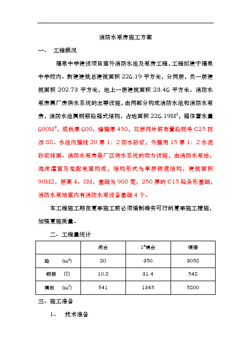 消防水泵房施工组织设计方案