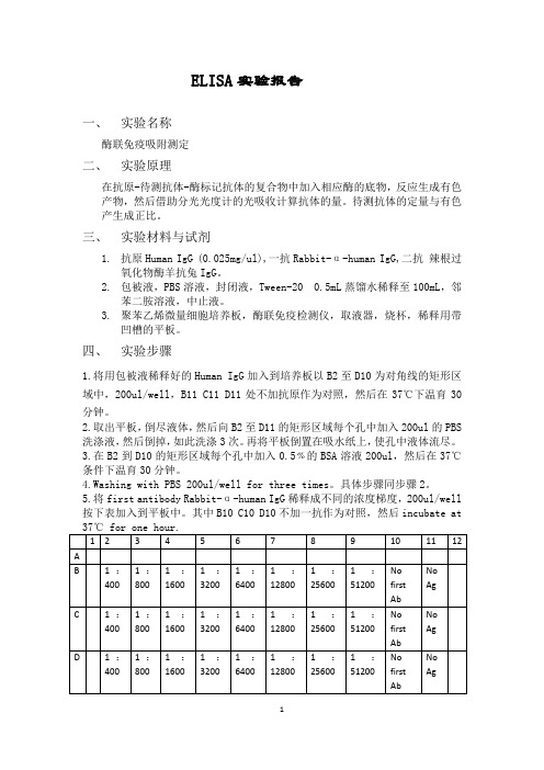 酶联免疫吸附剂测定ELISA实验报告及实验讨论