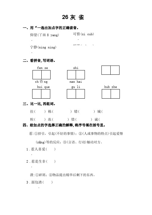 部编版小学三年级语文上册第26课灰雀练习题含答案,A4直接打印