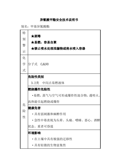 异氰酸甲酯安全技术说明书