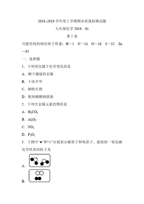 临沂市兰山区2018-2019学年上学期期末考试九年级化学