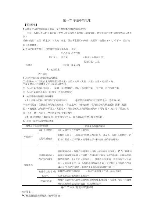 人教版高一地理必修一第一章行星地球知识点