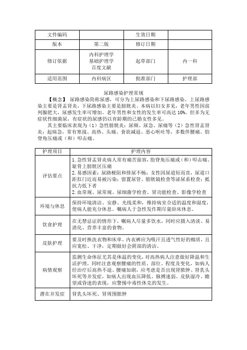 尿路感染护理常规