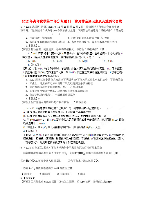 2012年高考化学第二部分专题11常见非金属元素及其重要化合物Word版含答案