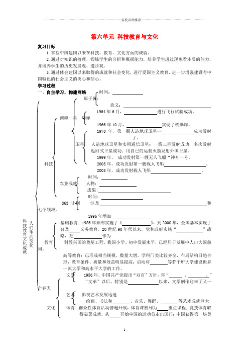 山东省泰安市新泰八年级历史下册 第六单元 科技教育与文化复习学案(无答案) 新人教版精编版