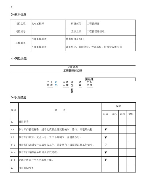 房地产行业机电工程师岗位说明书