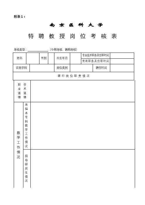 南京医科大学特聘教授岗位考核表【模板】