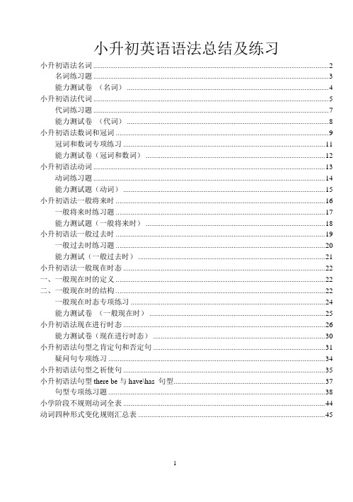 (完整版)2017最全小升初英语语法点总结及练习巩固,推荐文档