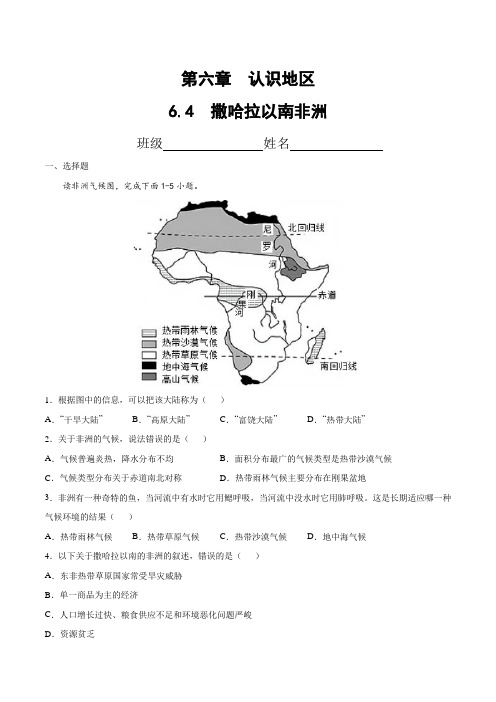 6-4  撒哈拉以南非洲(达标训练)-2023-2024学年八年级地理下册同步备课系列(中图版)(