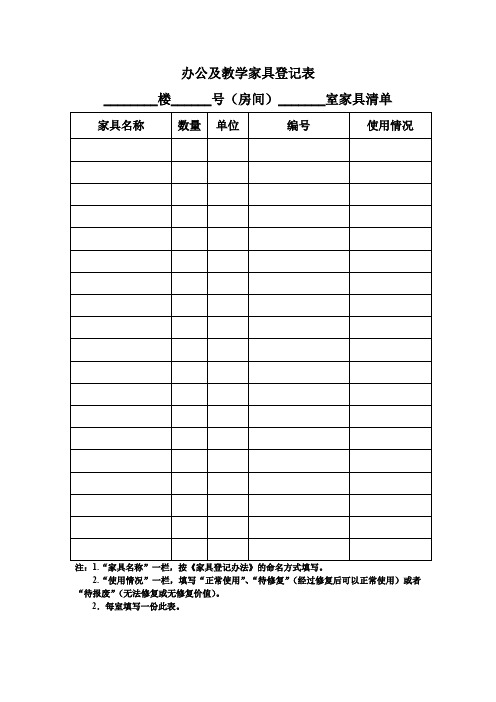 办公及教学家具登记表