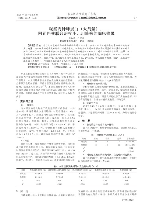 观察丙种球蛋白(大剂量)、阿司匹林联合治疗小儿川崎病的临床效果