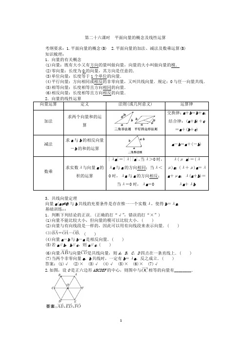 高三一轮复习 平面向量的概念及线性运算