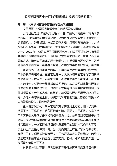 公司项目管理中存在的问题及改进措施（精选5篇）