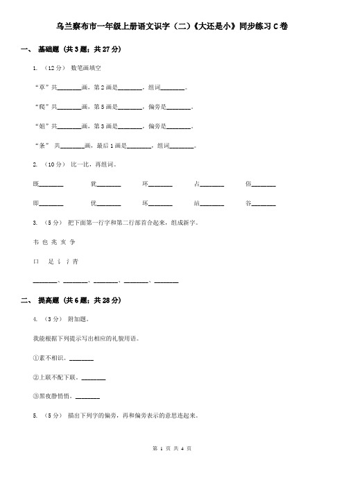 乌兰察布市一年级上册语文识字(二)《大还是小》同步练习C卷