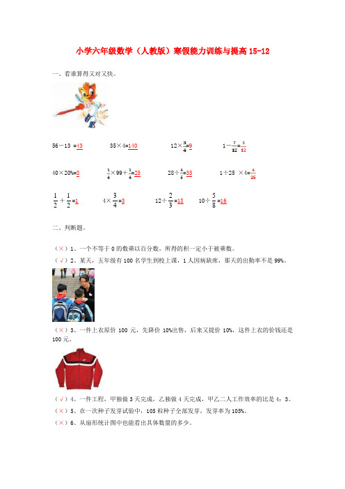 六年级数学寒假能力训练与提高15-12 人教版 Word版 含答案