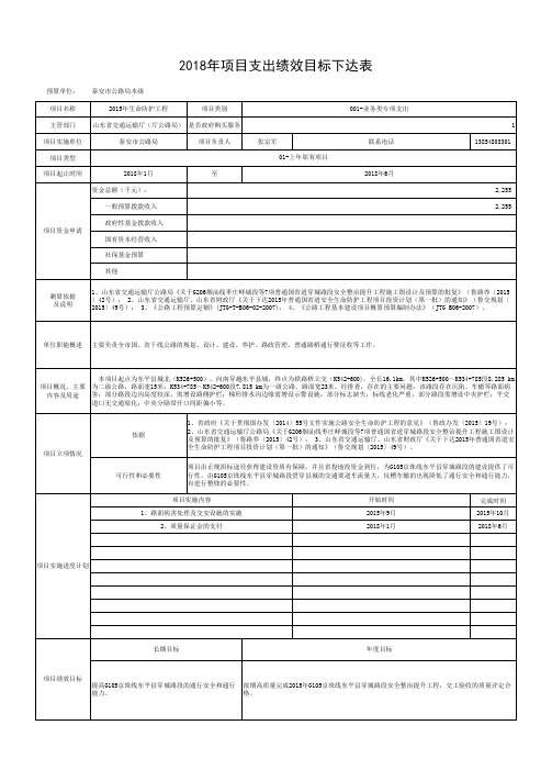 2018年项目支出绩效目标下达表