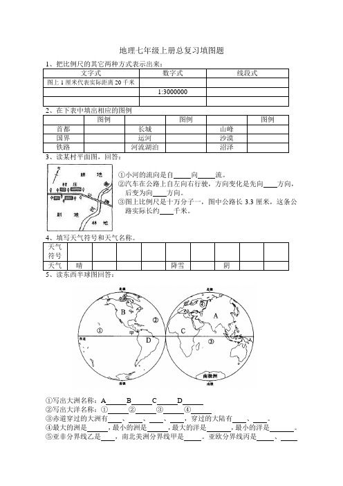 人教版地理七年级上册总复习填图题