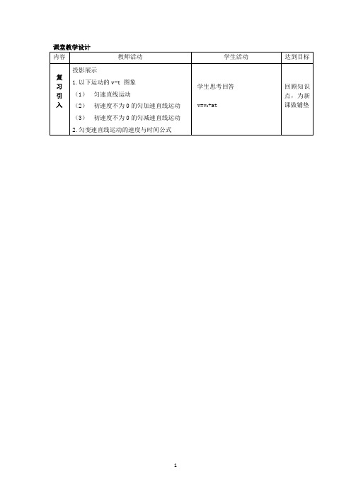 高中物理_匀变速直线运动的位移与时间的关系教学设计学情分析教材分析课后反思