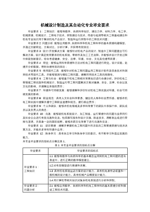 机械设计制造及其自动化专业毕业要求【模板】