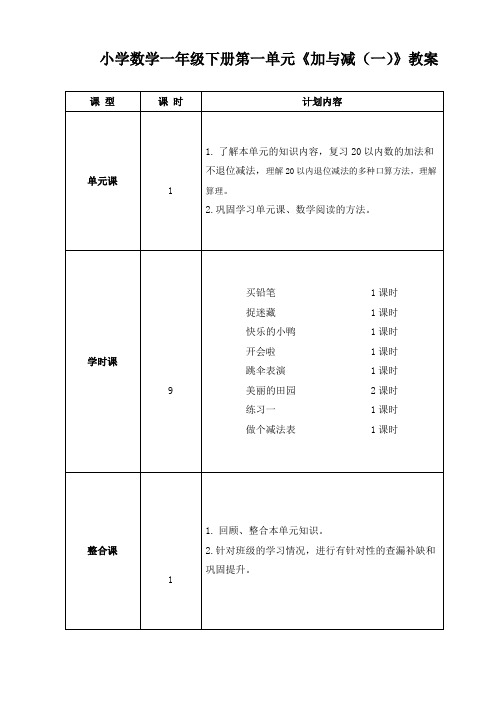 小学数学一年级下册第一单元《加与减(一)》教案