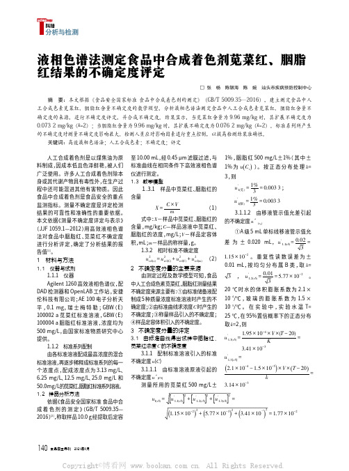 液相色谱法测定食品中合成着色剂苋菜红、胭脂红结果的不确定度评定