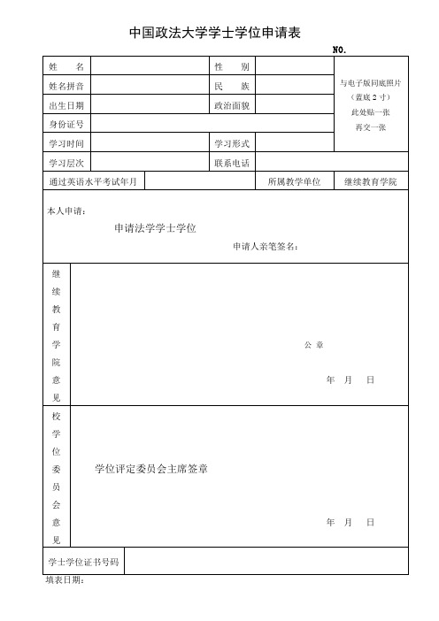 中国政法大学学士学位申请表