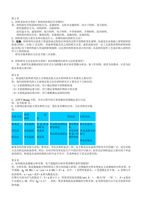 材料研究方法思考题答案重点及真题汇编