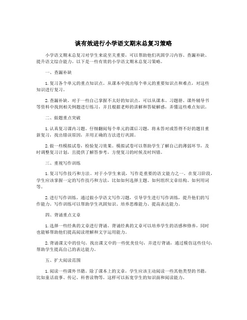 谈有效进行小学语文期末总复习策略