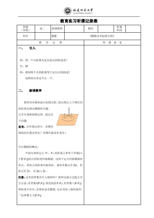 椭圆及其标准方程听课记录