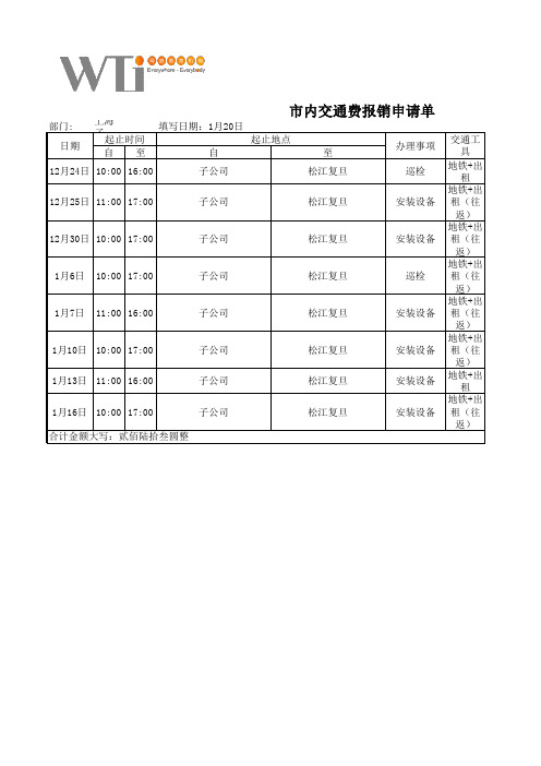 市内交通费报销申请单