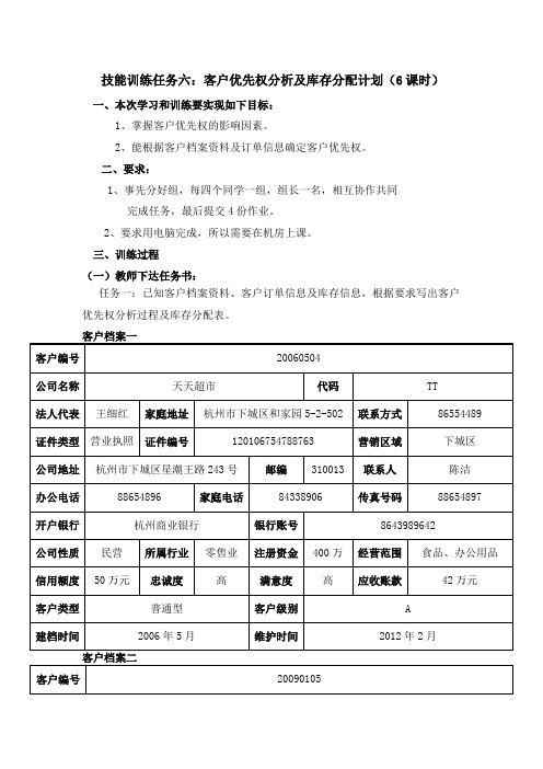 客户优先权分析及库存分配计划