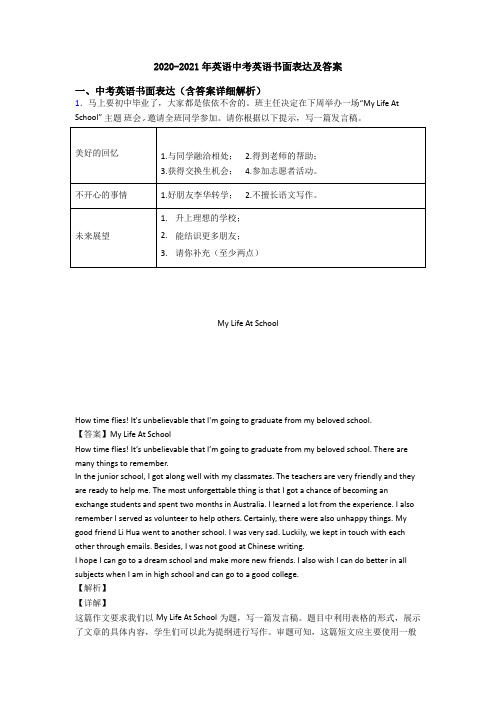 2020-2021年英语中考英语书面表达及答案