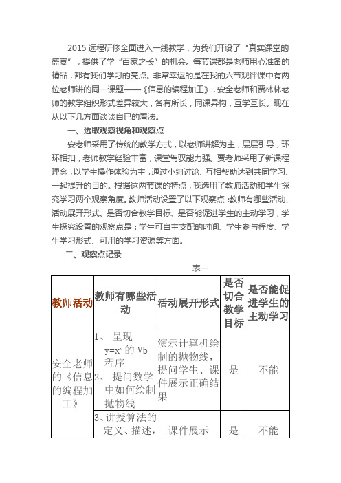 2015山东高中教师远程研修观课报告18信息的编程加工