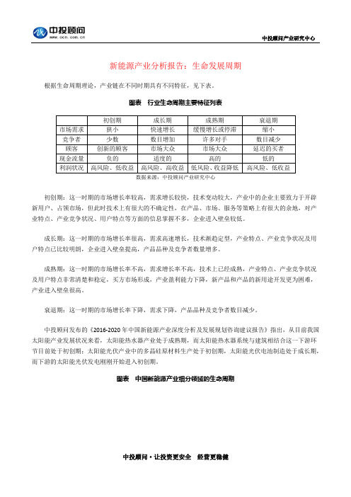 新能源产业分析报告：生命发展周期