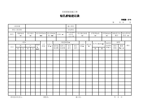钻孔桩钻进记录表(市政)