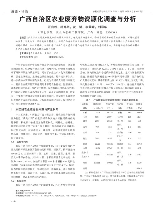 广西自治区农业废弃物资源化调查与分析