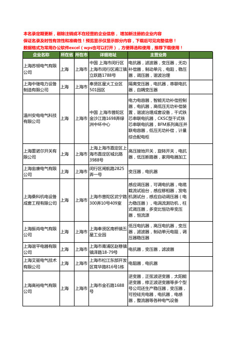 新版上海市电抗器工商企业公司商家名录名单联系方式大全666家