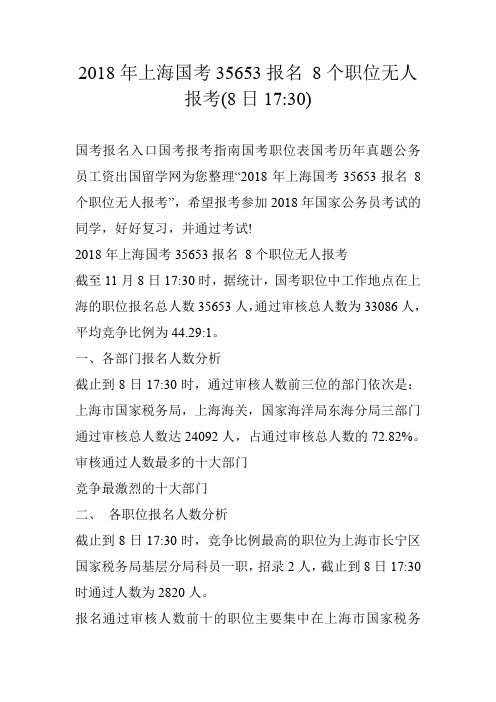 2018年上海国考35653报名 8个职位无人报考(8日17-30)