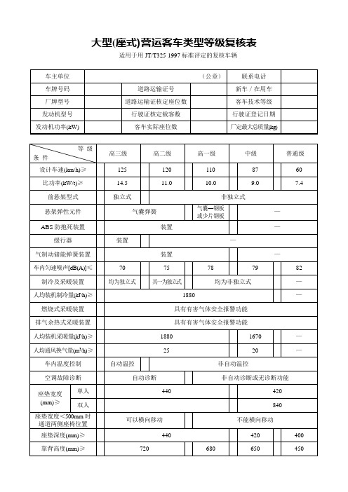 大型(座式)营运客车类型等级复核表