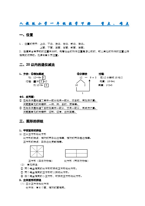 人教小学一级数学下册知识点重难点归纳总结