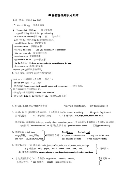 (译林版)5B易错易混知识点归纳